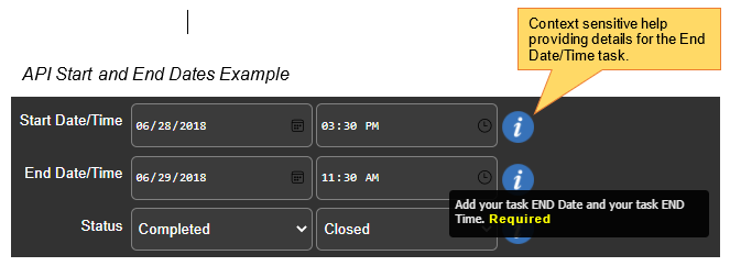 Figure 3: API Start and End Dates Example